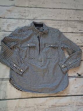 J Crew Mercantile Women's Black White Gingham 1/4 Zip Popover Shirt XS